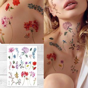 Supperb Temporary Tattoos - Watercolor Floral Temporary Tattoos, Flower Tattoos
